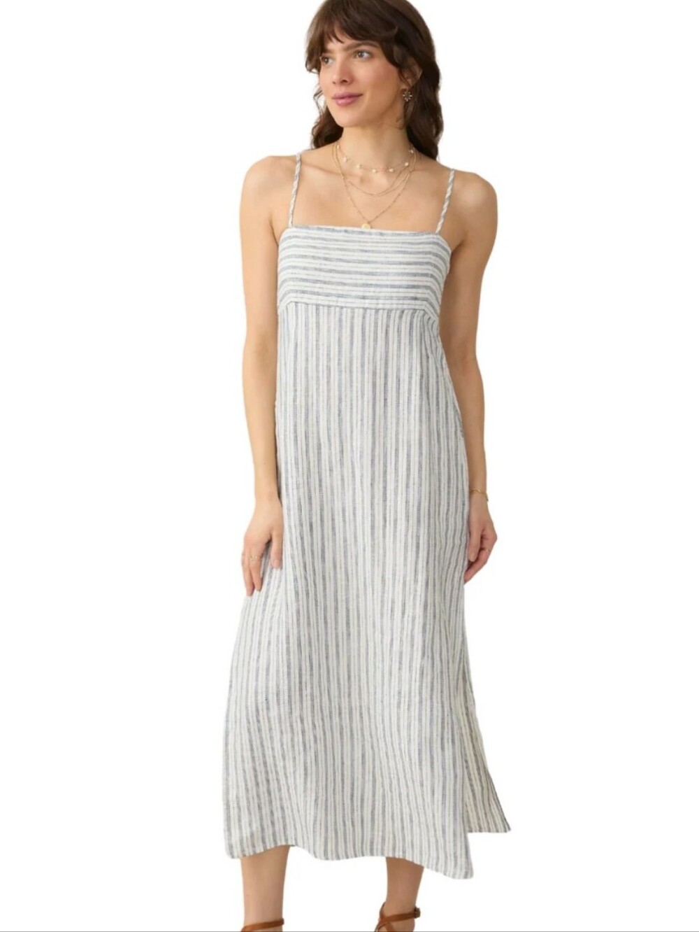 Faherty Blue and White Striped Spaghetti Strap Maxi Dress